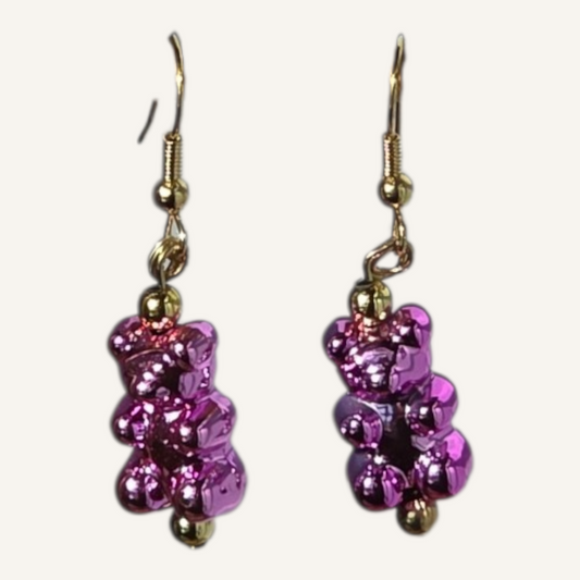 Hot Pink Gummy Bear Charm Earrings – Gold Fish Hook