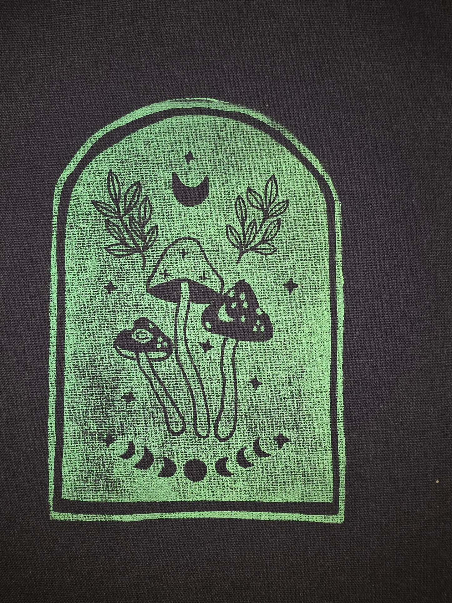 Green Moonphases Hand-Printed Linocut Small Tote Bag