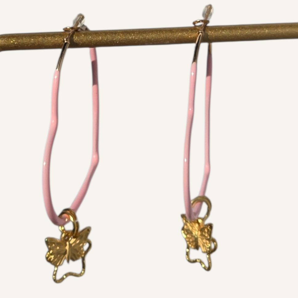 Pink Heart Hoop Charmed Earrings
