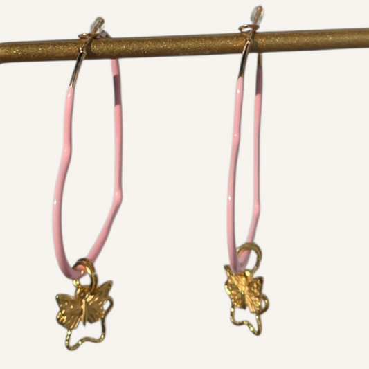 Pink Heart Hoop Charmed Earrings