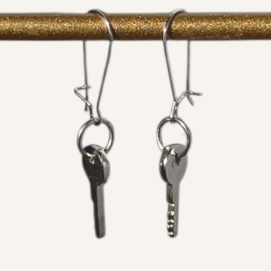 Sterling Silver Key Charm Earrings –Sterling Silver Arched Wire