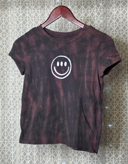 Small Third Eye Smiley Print Bleach Dyed Tee