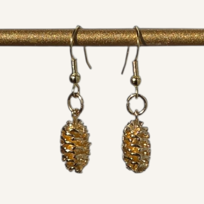 Gold Pinecones Large Charm Earrings – Gold Fish Hook