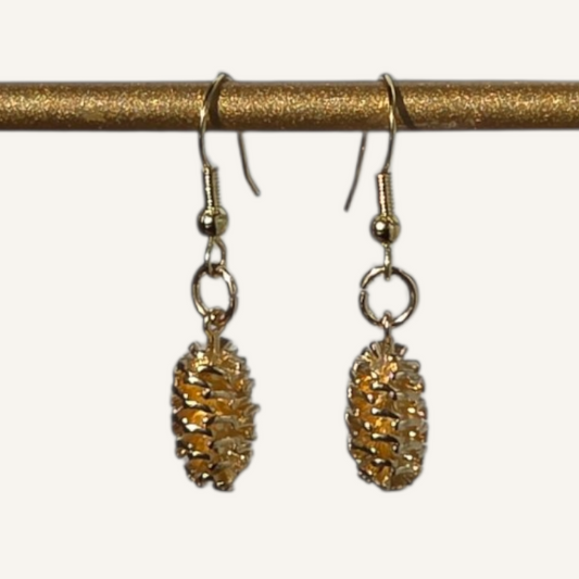 Gold Pinecones Large Charm Earrings – Gold Fish Hook