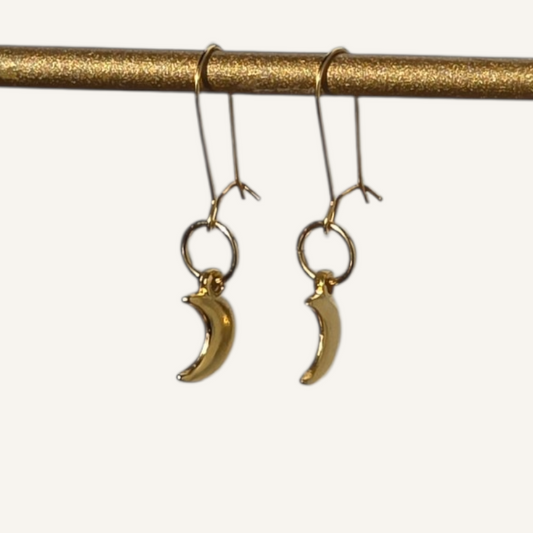 Gold Moon Charm Earrings –10k Gold Plated Arched Wire