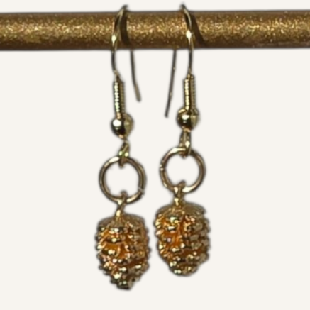 Gold Pinecones Small Charm Earrings – Gold Fish Hook