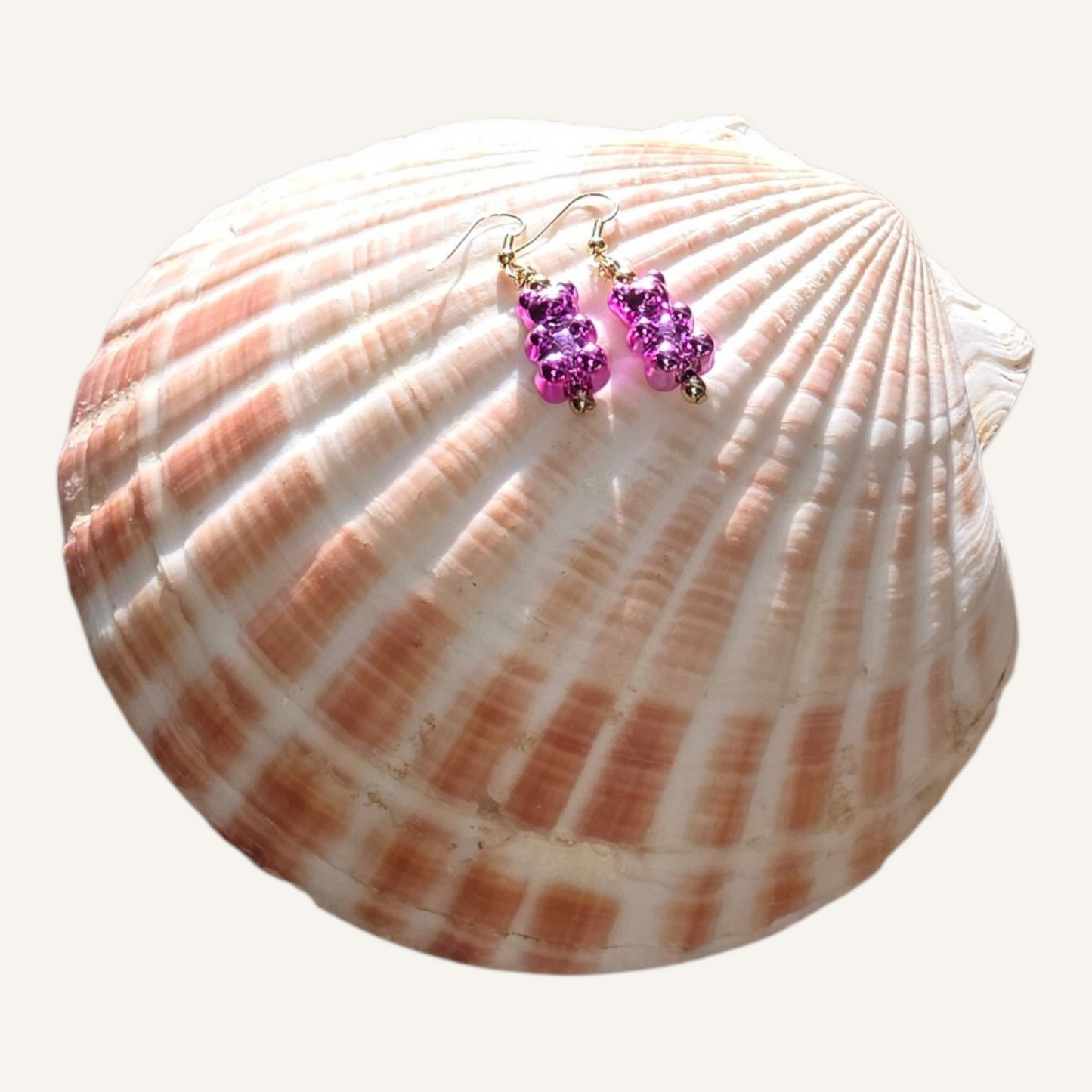 Hot Pink Gummy Bear Charm Earrings – Gold Fish Hook