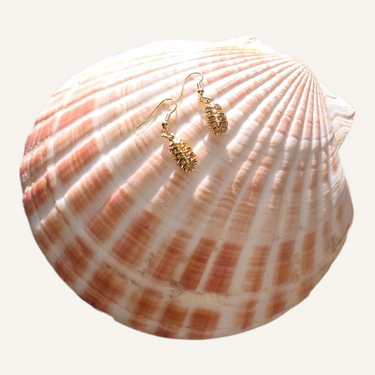 Gold Pinecones Large Charm Earrings – Gold Fish Hook