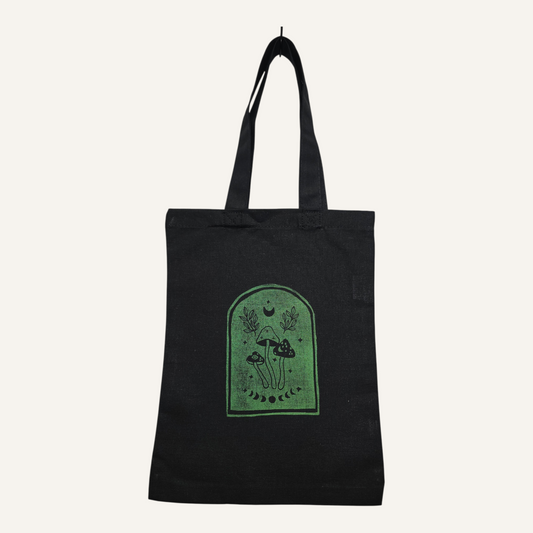 Green Moonphases Hand-Printed Linocut Small Tote Bag