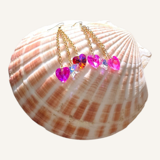 Pink Heart Dangle Charmed Earrings – Gold Fish Hook