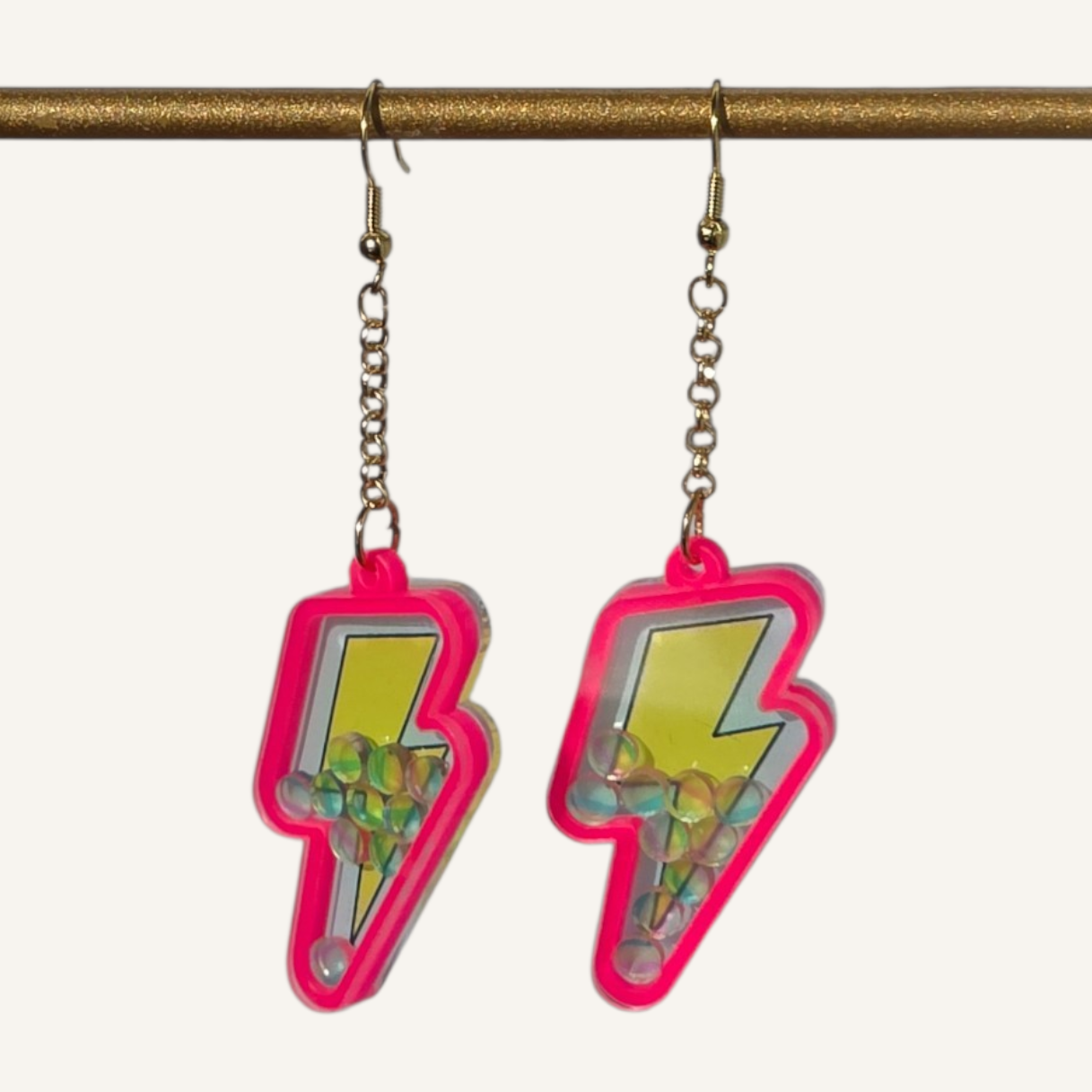 Pink Lightning Bolt Charm Dangle Earrings – Gold Fish Hook