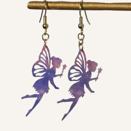 Purple Fairy Charm Earrings – Gold Fish Hook