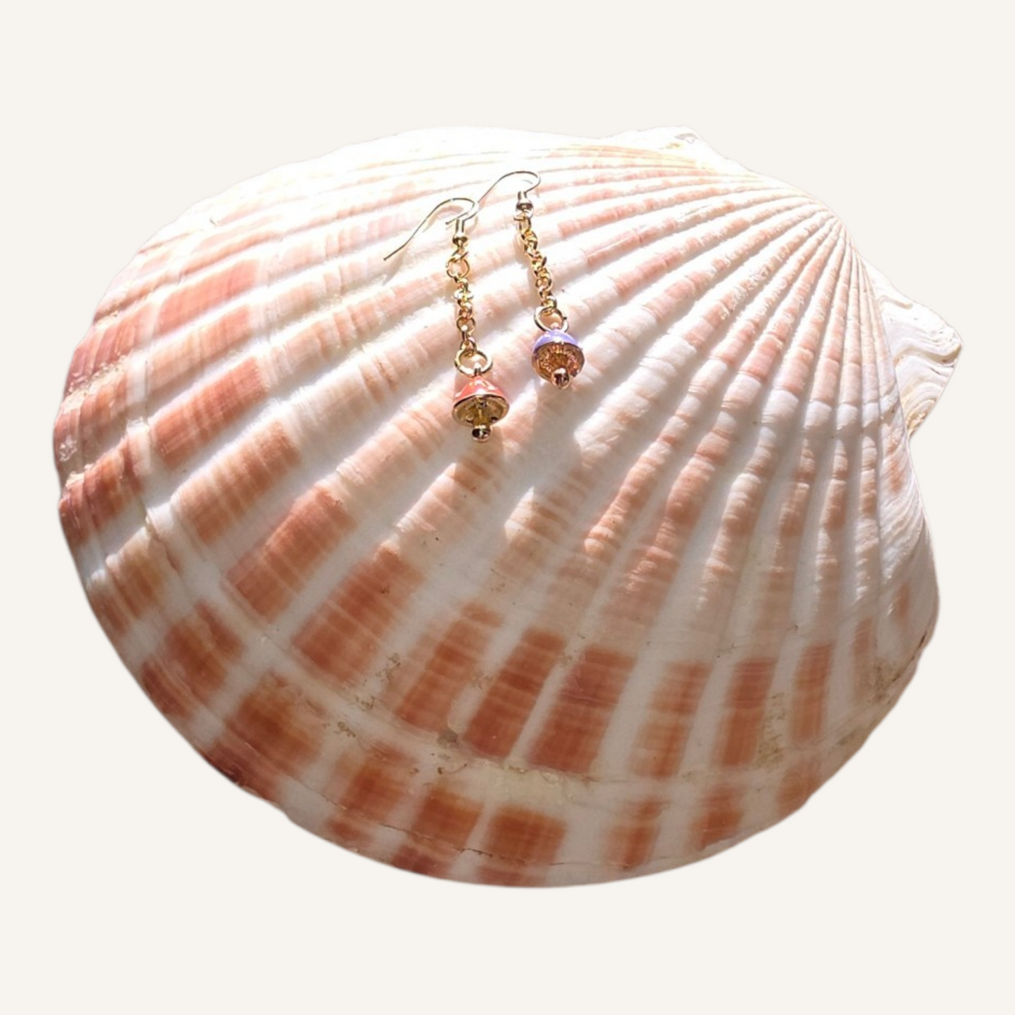 Purple & Orange Mushroom Charm Gold Dangle Earrings – Gold Fish Hook