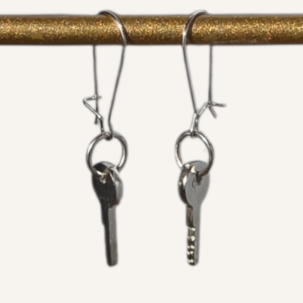 Sterling Silver Key Charm Earrings –Sterling Silver Arched Wire